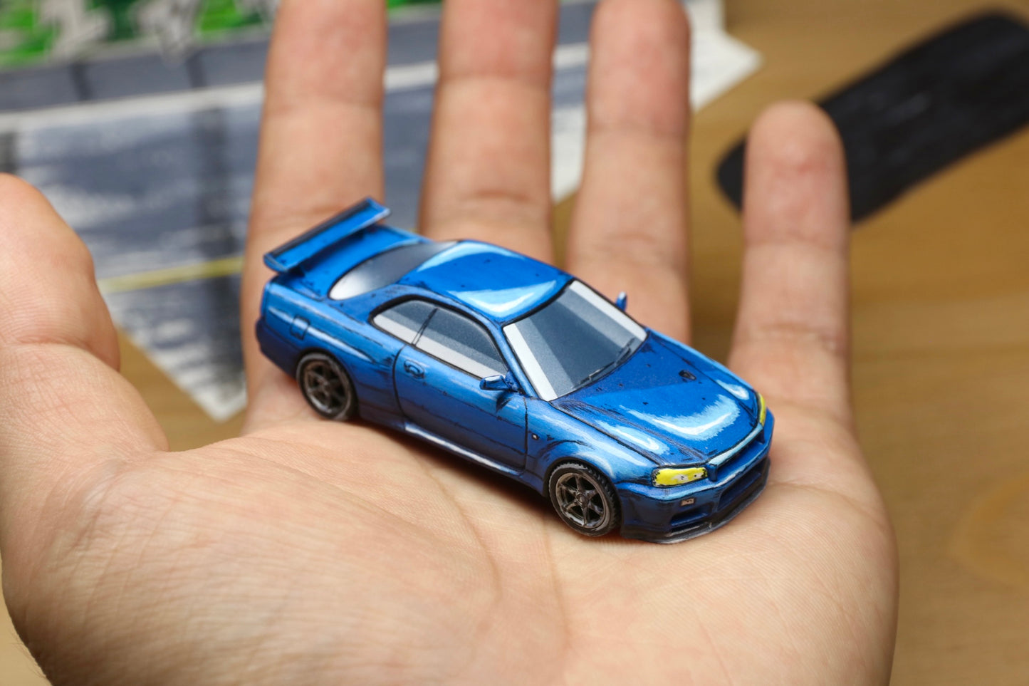 Custom Painted Anime/Manga Style Initial D Nissan Skyline GT-R R34 1/64 Mini GT